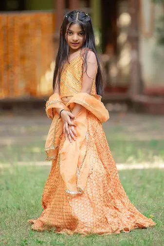 Orange silk embroidered sequin lehenga set