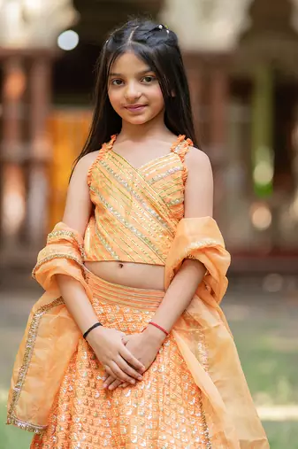 Orange silk embroidered sequin lehenga set
