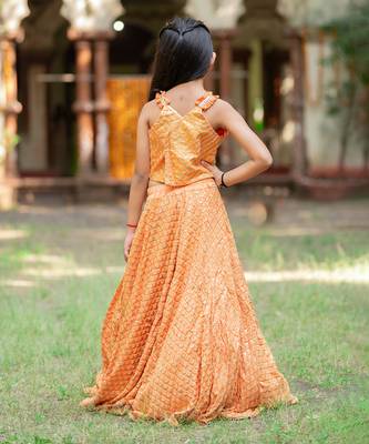 Orange silk embroidered sequin lehenga set 5