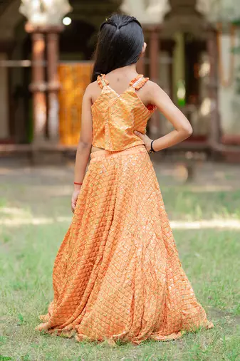 Orange silk embroidered sequin lehenga set
