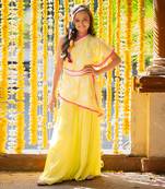 Green crepe embroidered sequin one-shoulder cape flared pant set