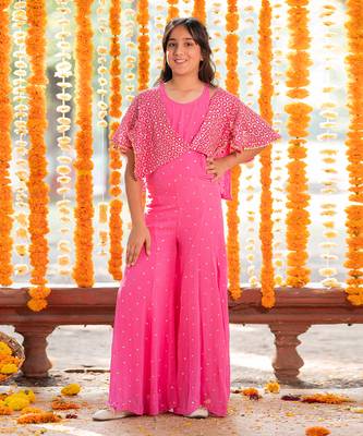Pink embroidered jumpsuit with shrug 1