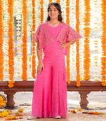 Pink embroidered jumpsuit with shrug