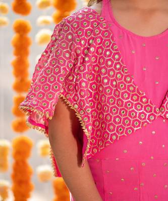 Pink embroidered jumpsuit with shrug 3