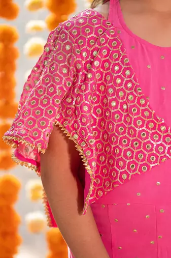 Pink embroidered jumpsuit with shrug