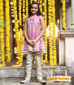 Pink tissue embroidered floral anarkali and pant set