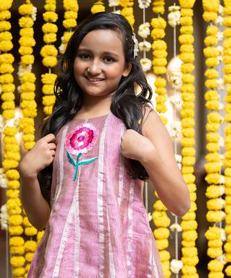 Pink tissue embroidered floral anarkali and pant set 2