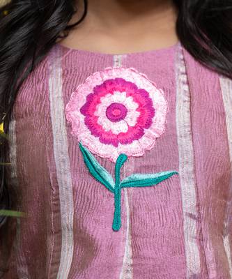 Pink tissue embroidered floral anarkali and pant set 3