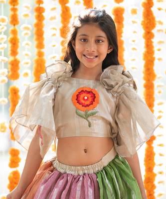 Girls Multicolor Tissue Lehenga Choli with Floral Work 4