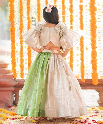 Girls Multicolor Tissue Lehenga Choli with Floral Work 5
