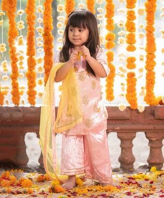 Pink velvet embroidered gota kurta and palazzo set 2