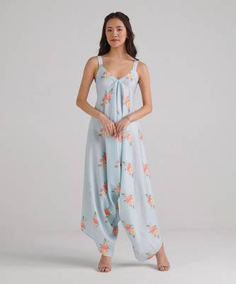 Blue printed rayon jumpsuit 1