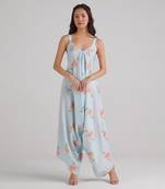 Blue printed rayon jumpsuit