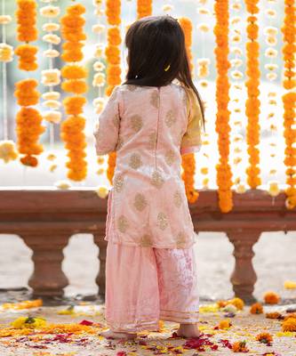 Pink velvet embroidered gota kurta and palazzo set 5