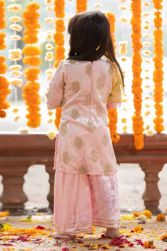 Pink velvet embroidered gota kurta and palazzo set