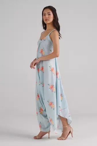 Blue printed rayon jumpsuit