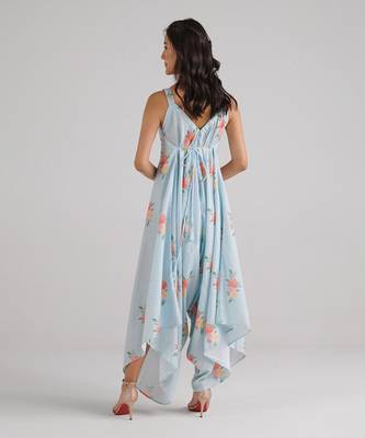 Blue printed rayon jumpsuit 4