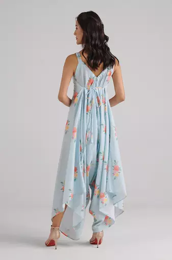 Blue printed rayon jumpsuit
