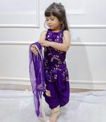 Purple gajji silk embroidered zari kurta dhoti pant set