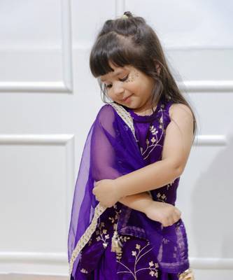 Purple gajji silk embroidered zari kurta dhoti pant set 3
