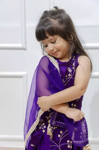 Purple gajji silk embroidered zari kurta dhoti pant set