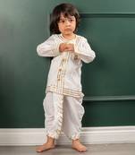 Off white chanderi embroidered gota lace kurta and dhoti pant set