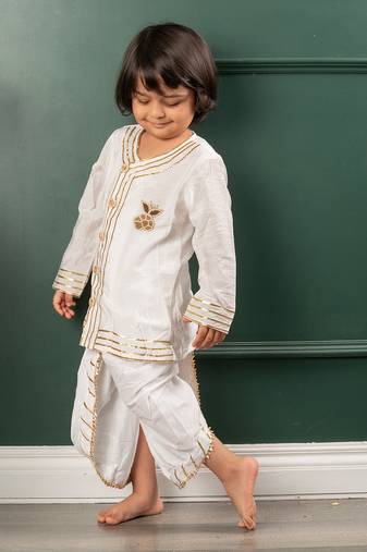 Off white chanderi embroidered gota lace kurta and dhoti pant set