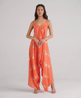 Orange printed rayon jumpsuit 1