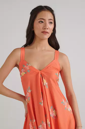 Orange printed rayon jumpsuit