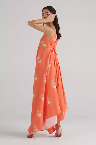 Orange printed rayon jumpsuit
