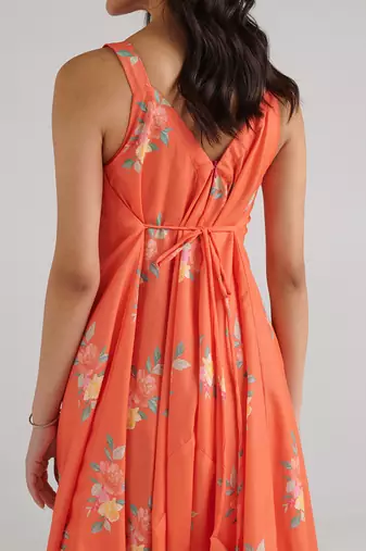 Orange printed rayon jumpsuit