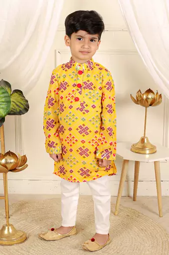 Yellow patola printed kurta set