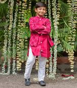 Maroon chanderi silk embroidered floral kurta and pyjama set