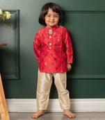 Red chanderi silk printed floral kurta and pyjama set