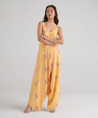 Yellow printed rayon jumpsuit 1