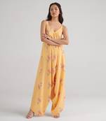 Yellow printed rayon jumpsuit