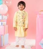 Yellow pure chanderi silk embroidered floral kurta and pyjama set