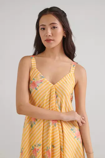 Yellow printed rayon jumpsuit
