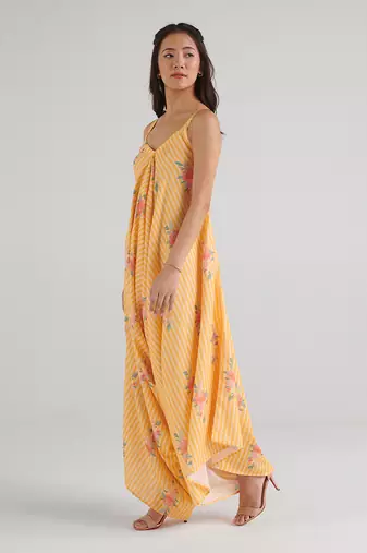 Yellow printed rayon jumpsuit