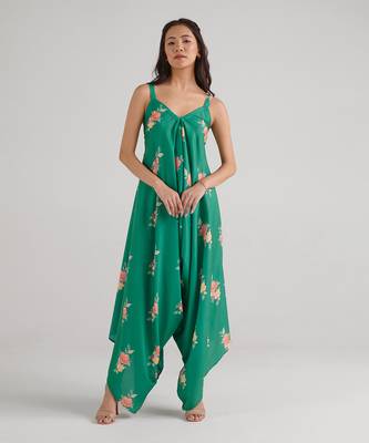 Green printed rayon jumpsuit 1