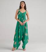 Green printed rayon jumpsuit