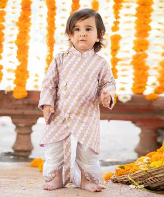 Purple cotton printed foil kurta and dhoti pant set 1