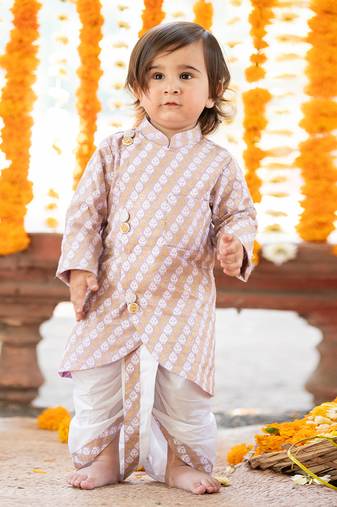 Purple cotton printed foil kurta and dhoti pant set