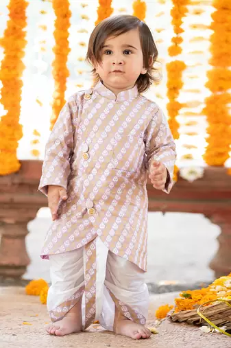 Purple cotton printed foil kurta and dhoti pant set