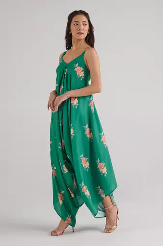 Green printed rayon jumpsuit