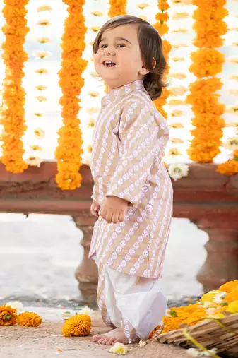 Purple cotton printed foil kurta and dhoti pant set