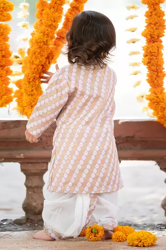 Purple cotton printed foil kurta and dhoti pant set