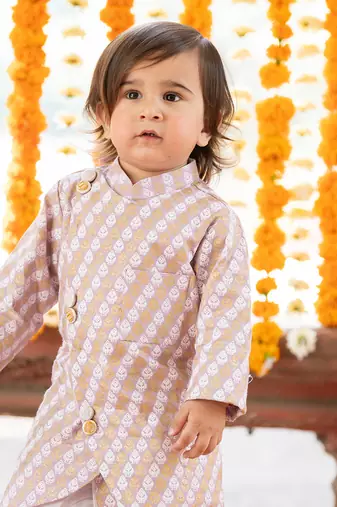 Purple cotton printed foil kurta and dhoti pant set