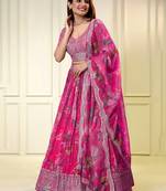 Pink Organza Hand Embroidered Lehenga Choli with Dupatta