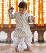 Grey cotton printed foil pattern kurta and dhoti pant set